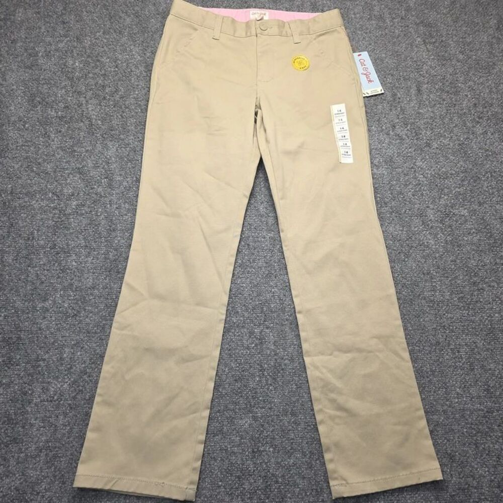 Straight Khaki Uniform Pants Adjustable Waist Size 14